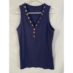 Woman’s 2XL navy tank shirt w gold snaps - a cotton spandex blend